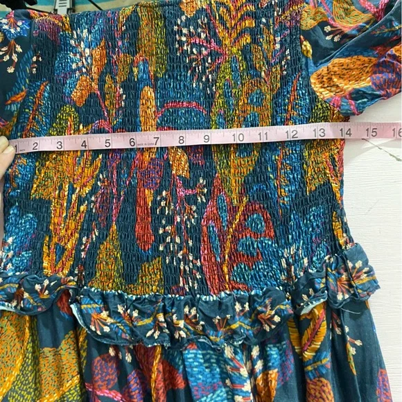 Farm Rio Short-Sleeve Crew-Neck Tiered A-Line Maxi Dress floral leaf pattern S - Picture 11 of 16